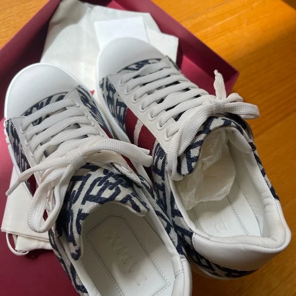 Bally Women's White and Navy Sneakers - Picture 3 of 6